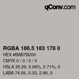 Color code: RGBA 186.5 183 178 0 | qconv.com