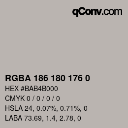 Color code: RGBA 186 180 176 0 | qconv.com