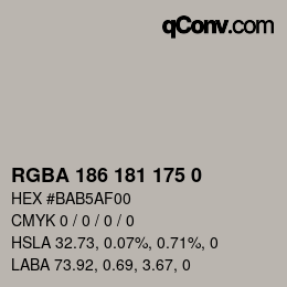 Color code: RGBA 186 181 175 0 | qconv.com