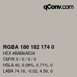 Color code: RGBA 186 182 174 0 | qconv.com