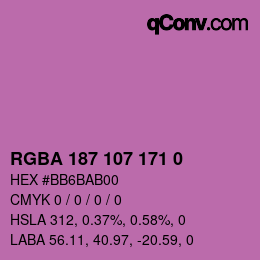 Color code: RGBA 187 107 171 0 | qconv.com