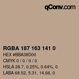 Color code: RGBA 187 163 141 0 | qconv.com