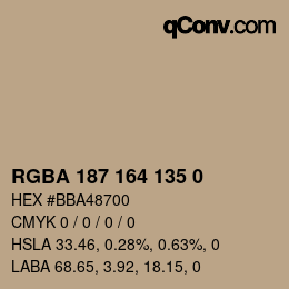 Color code: RGBA 187 164 135 0 | qconv.com
