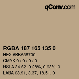 Color code: RGBA 187 165 135 0 | qconv.com