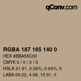 Color code: RGBA 187 165 140 0 | qconv.com