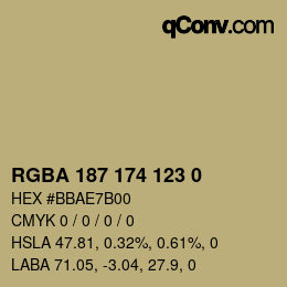 Color code: RGBA 187 174 123 0 | qconv.com