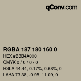 Color code: RGBA 187 180 160 0 | qconv.com