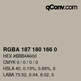 Farbcode: RGBA 187 180 166 0 | qconv.com