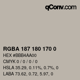 Farbcode: RGBA 187 180 170 0 | qconv.com
