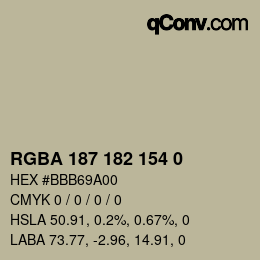 Color code: RGBA 187 182 154 0 | qconv.com