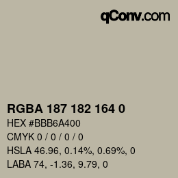 Color code: RGBA 187 182 164 0 | qconv.com