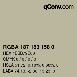 Color code: RGBA 187 183 158 0 | qconv.com
