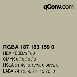 Color code: RGBA 187 183 159 0 | qconv.com
