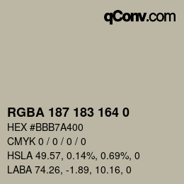 Color code: RGBA 187 183 164 0 | qconv.com