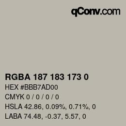 Color code: RGBA 187 183 173 0 | qconv.com