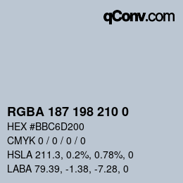 Color code: RGBA 187 198 210 0 | qconv.com
