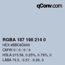 Color code: RGBA 187 198 214 0 | qconv.com