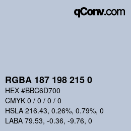 カラーコード: RGBA 187 198 215 0 | qconv.com
