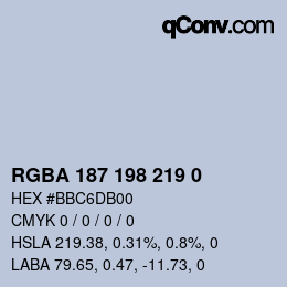 Color code: RGBA 187 198 219 0 | qconv.com