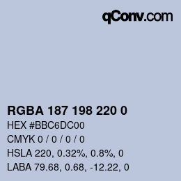 Color code: RGBA 187 198 220 0 | qconv.com