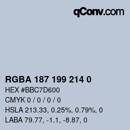Color code: RGBA 187 199 214 0 | qconv.com