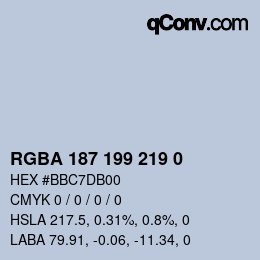 Color code: RGBA 187 199 219 0 | qconv.com