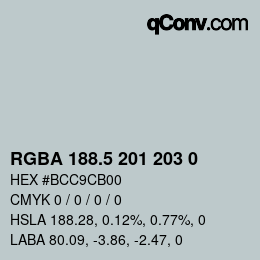 Color code: RGBA 188.5 201 203 0 | qconv.com