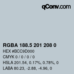 Color code: RGBA 188.5 201 208 0 | qconv.com
