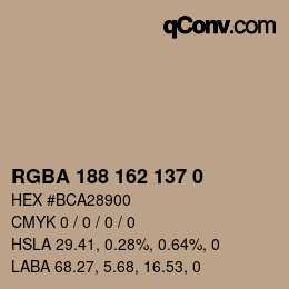 Color code: RGBA 188 162 137 0 | qconv.com
