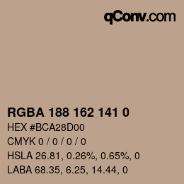 Color code: RGBA 188 162 141 0 | qconv.com
