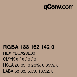 Color code: RGBA 188 162 142 0 | qconv.com