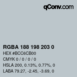 Color code: RGBA 188 198 203 0 | qconv.com