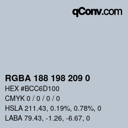 Color code: RGBA 188 198 209 0 | qconv.com