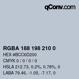 Color code: RGBA 188 198 210 0 | qconv.com