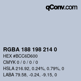 颜色代码: RGBA 188 198 214 0 | qconv.com