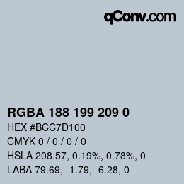 Color code: RGBA 188 199 209 0 | qconv.com