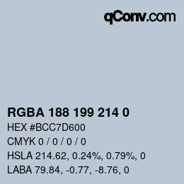 Color code: RGBA 188 199 214 0 | qconv.com
