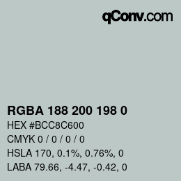 Color code: RGBA 188 200 198 0 | qconv.com