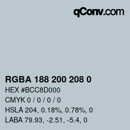 颜色代码: RGBA 188 200 208 0 | qconv.com