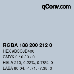 Color code: RGBA 188 200 212 0 | qconv.com