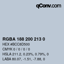 Color code: RGBA 188 200 213 0 | qconv.com