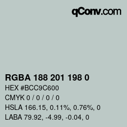 Color code: RGBA 188 201 198 0 | qconv.com