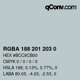 Color code: RGBA 188 201 203 0 | qconv.com