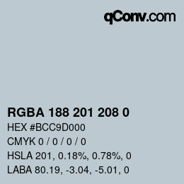 Color code: RGBA 188 201 208 0 | qconv.com