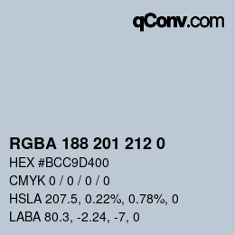 カラーコード: RGBA 188 201 212 0 | qconv.com