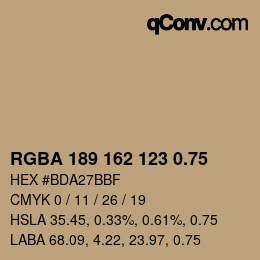 颜色代码: RGBA 189 162 123 0.75 | qconv.com
