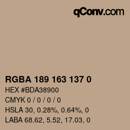 Color code: RGBA 189 163 137 0 | qconv.com