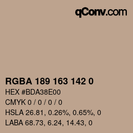 Color code: RGBA 189 163 142 0 | qconv.com