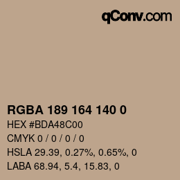 Color code: RGBA 189 164 140 0 | qconv.com
