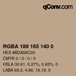 Farbcode: RGBA 189 165 140 0 | qconv.com